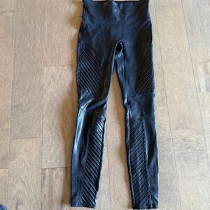 Spanx black faux leather Moto leggings